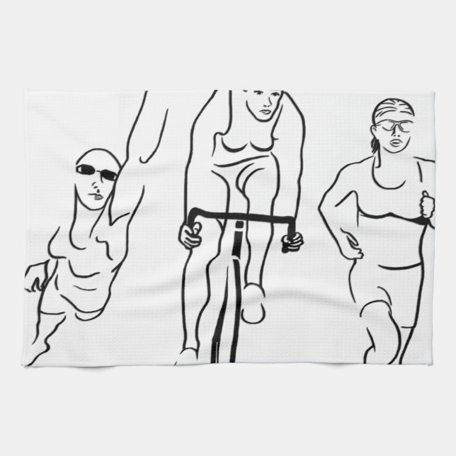 Swim Bike Run Triathlon Woman Kitchen Towel (Horizontal)