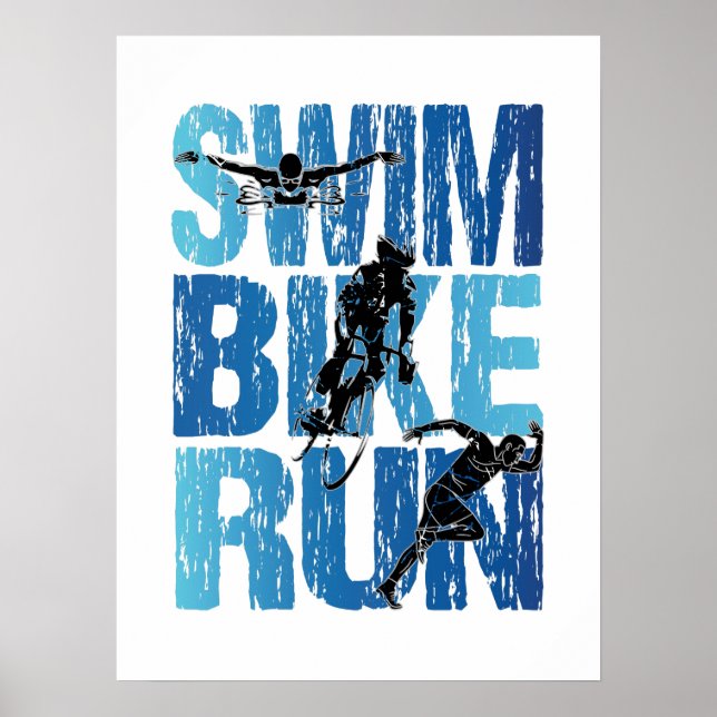 Swim Bike Run - Vintage Triathlon Poster (Front)