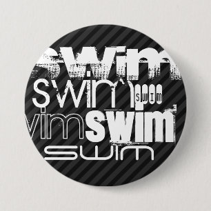 Swim; Black & Dark Gray Stripes Pinback Button