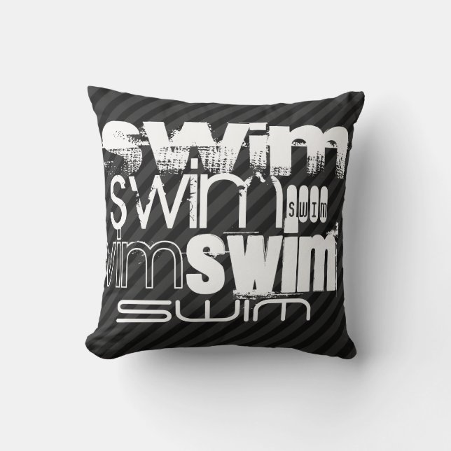 Swim; Black & Dark Gray Stripes Throw Pillow (Front)