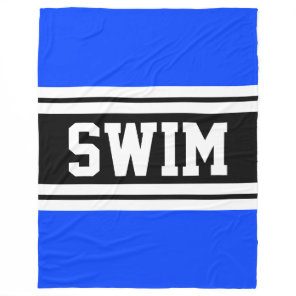 SWIM Bold Blue Black White Athletic Racing Stripes Fleece Blanket