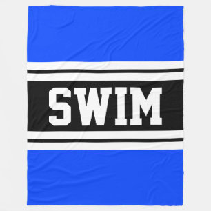 SWIM Bold Blue Black White Athletic Racing Stripes Fleece Blanket