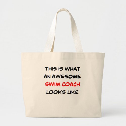 swim coach awesome large tote bag