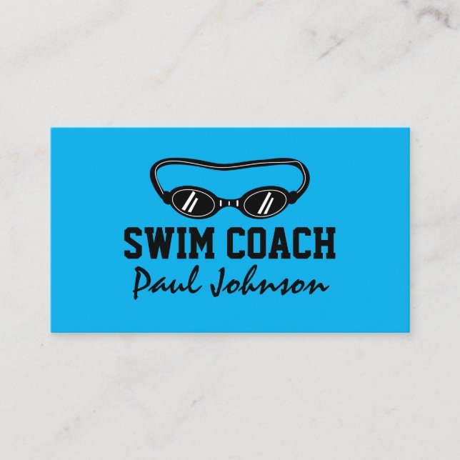 Swim coach goggles logo business card template (Front)
