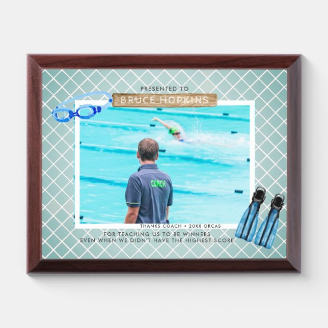 Swim Coach Photo Award Plaque (Horizontal)