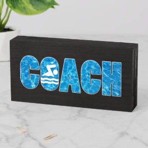 Swim COACH Swimming and Diving Pool Water Wooden Box Sign
