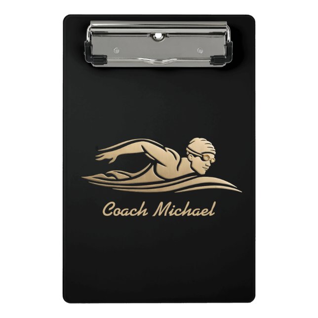  Swim Coach Swimming Pool Personalized Name Gold  Mini Clipboard (Front)