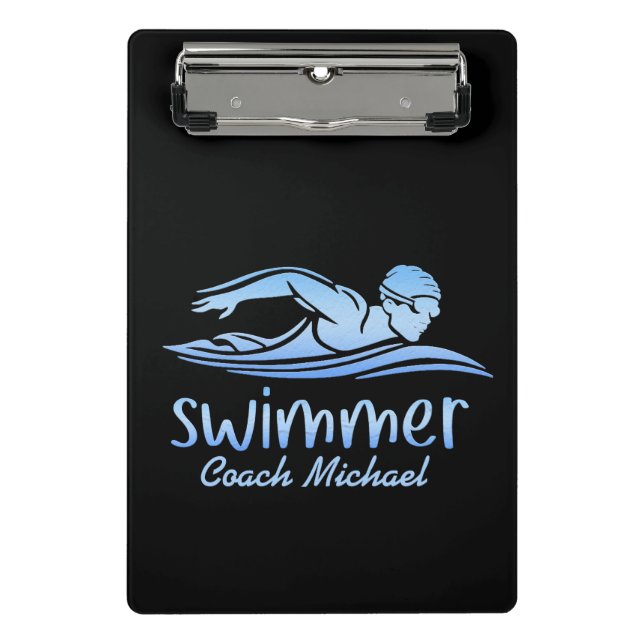  Swim Coach Swimming Pool Personalized Name Mini Clipboard (Front)