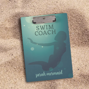 Swim Coach Teal Modern Mermaid Clipboard