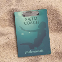 Swim Coach Teal Modern Mermaid Clipboard