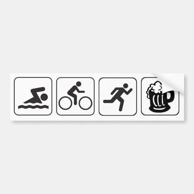 swim cycle run beer triathlon triathlete symbols bumper sticker (Front)