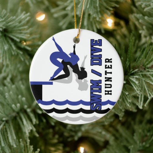 Swim Dive Team _ Dark Blue and Black Ceramic Ornament