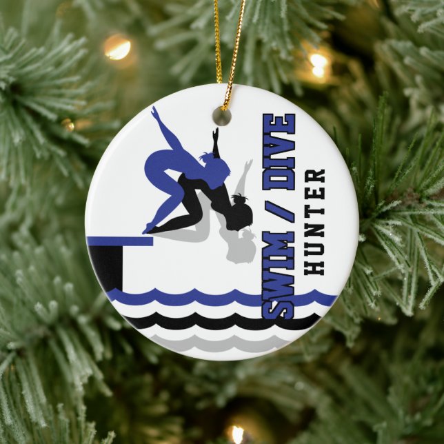 Swim Dive Team - Dark Blue and Black Ceramic Ornament (Tree)
