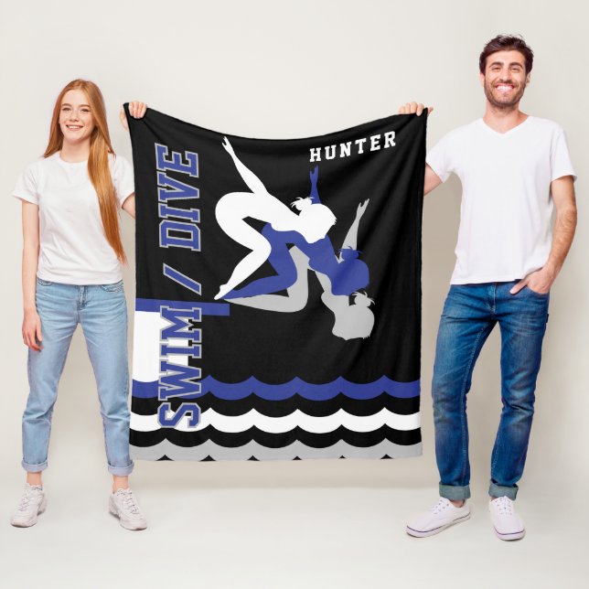 Swim Dive Team - Dark Blue and Black Fleece Blanket (In Situ)
