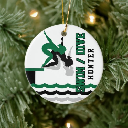 Swim Dive Team _ Dark Green and Black Ceramic Ornament