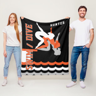 Swim Dive Team - Orange and Black Fleece Blanket