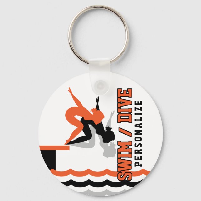 Swim Dive Team - Orange and Black Keychain (Front)