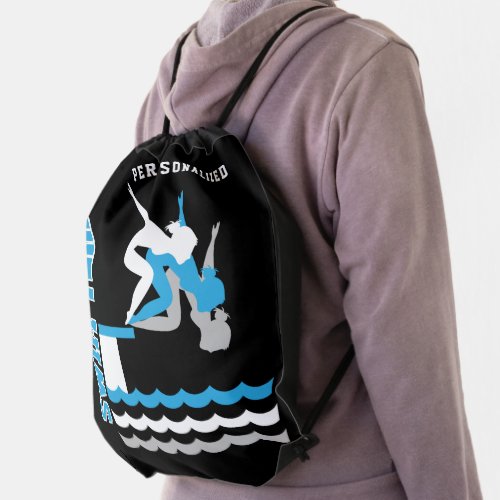 Swim  Dive Team Personalize Team  Baby Blue _Girl Drawstring Bag