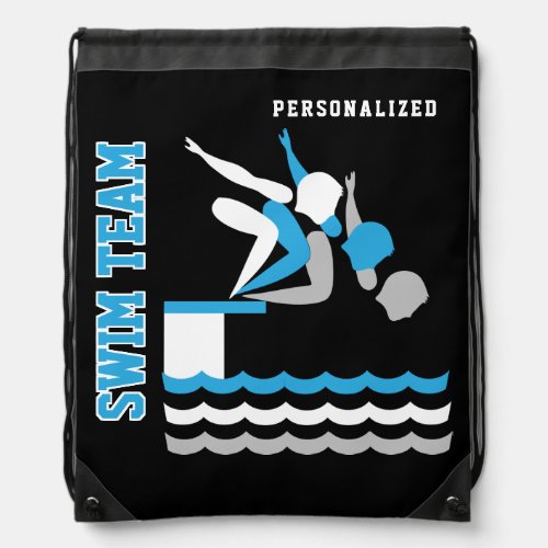 Swim  Dive Team Personalize Team  Blue _ Boy Drawstring Bag