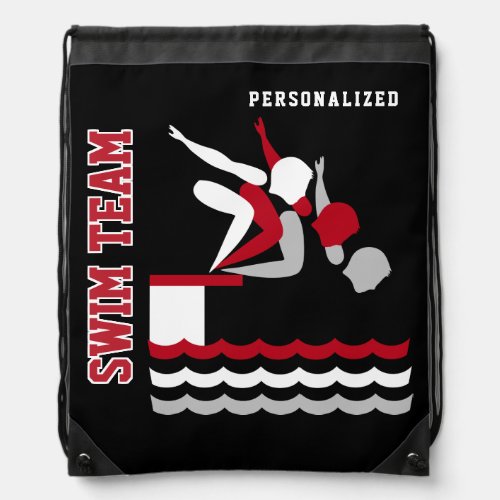 Swim  Dive Team Personalize Team  Dark Red _Boy Drawstring Bag