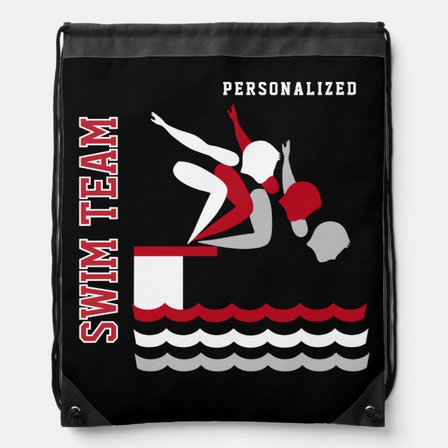 Swim / Dive Team Personalize Team | Dark Red -Boy Drawstring Bag (Front)