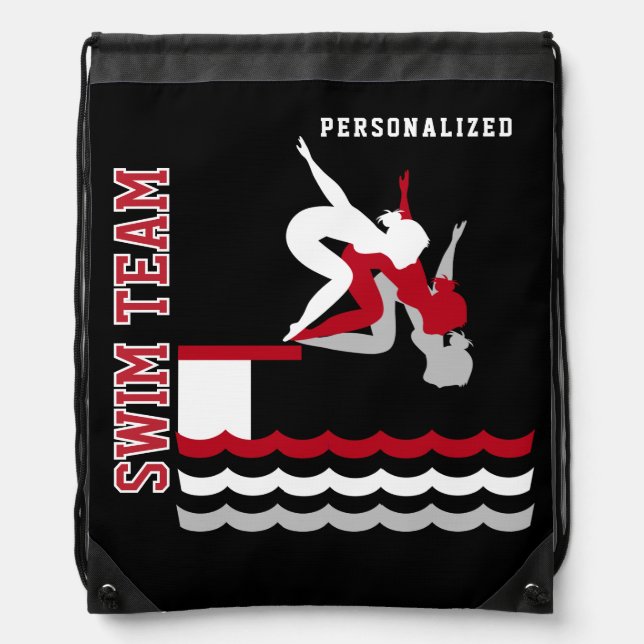 Swim / Dive Team Personalize Team | Dark Red -Girl Drawstring Bag (Front)
