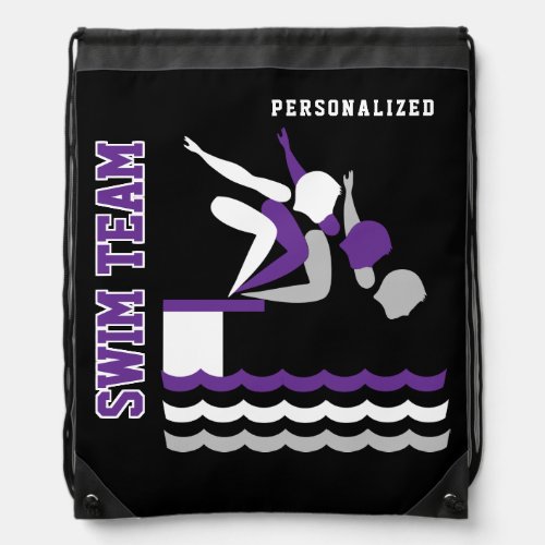 Swim  Dive Team Personalize Team  Purple _ Boy  Drawstring Bag