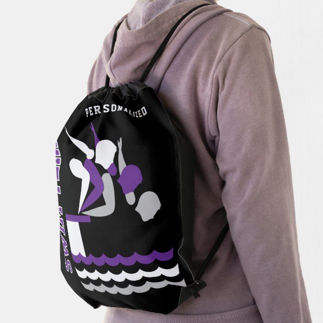 Swim / Dive Team Personalize Team | Purple - Boy  Drawstring Bag (Insitu)