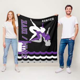 Swim Dive Team - Purple and Black Fleece Blanket