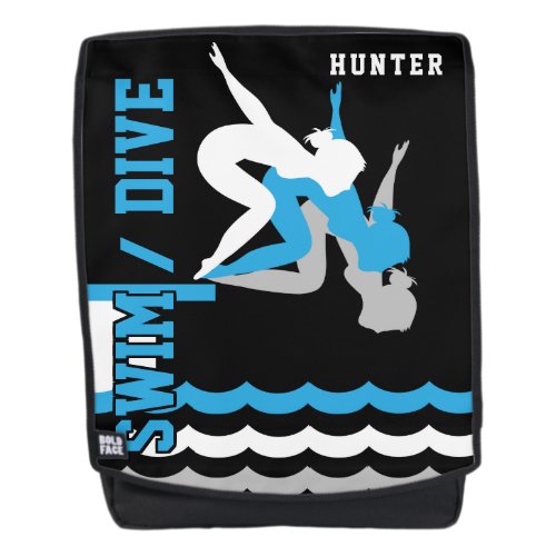 Swim Dive Team _ White Black  Baby Blue Backpack
