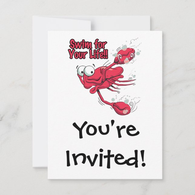 swim for your life scared swmming crab invitation (Front)