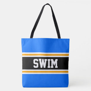 SWIM Fun Athletic Bright Blue Black Orange Stripes Tote Bag