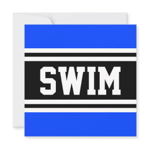 SWIM Fun Bright Blue Black White Racing Stripes Announcement
