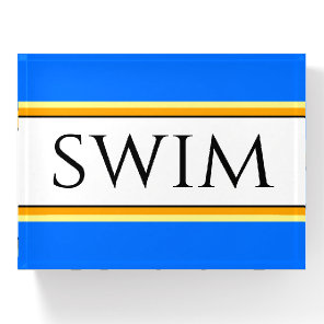 SWIM Fun Bright Blue White Yellow Summer Stripes Paperweight