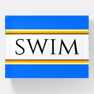 SWIM Fun Bright Blue White Yellow Summer Stripes Paperweight