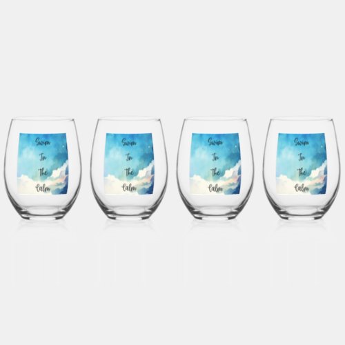 Swim In The Calm Stemless Wine Glass