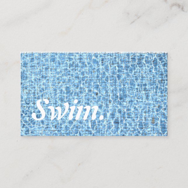 Swim Instructor Blue Water Typography Business Card (Front)