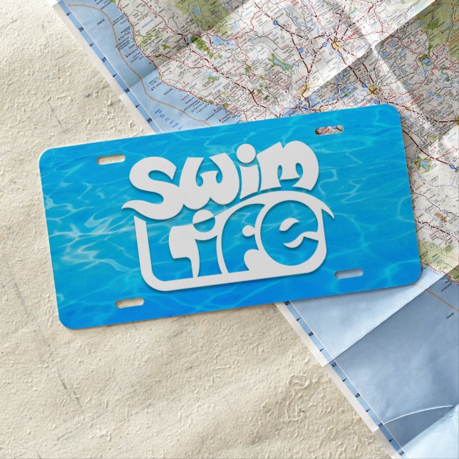 "Swim Life" Cool Pool color License Plate (In Situ)