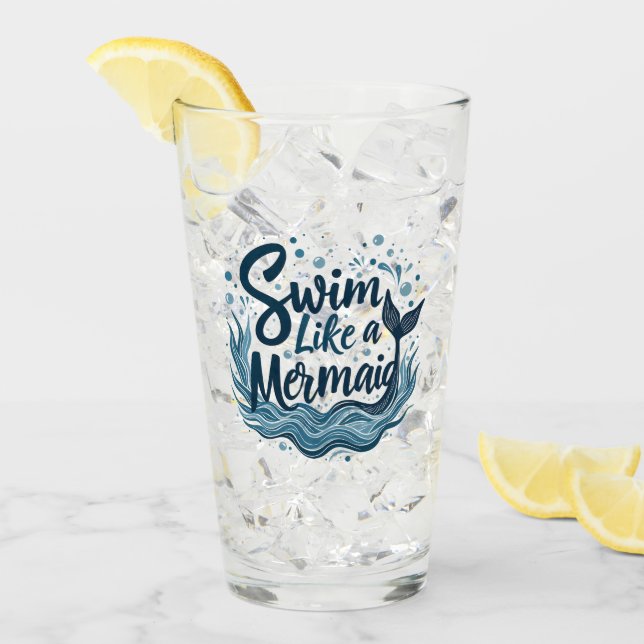 Swim Like a Mermaid Whimsical Ocean Quote Art Glass (Front Ice)