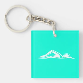 Swim Logo Acrylic Keychain W/name Turquoise by sportsdesign at Zazzle