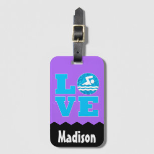 Swim LOVE Custom Name & Color Swimmer Luggage Tag