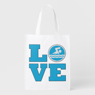 Swim Love For Competitive Swimmers or Coaches Reusable Grocery Bag