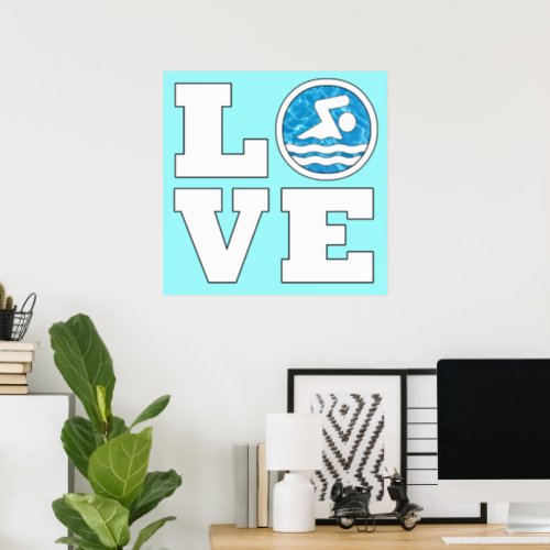 Swim LOVE Swimming and Diving Customizable Poster