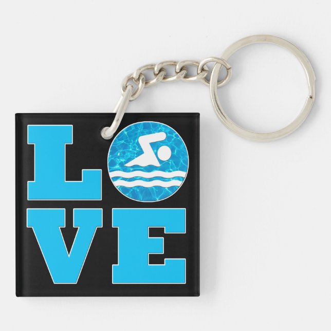 Swim LOVE Swimming and Diving Pool Water Swimmer Keychain (Back)