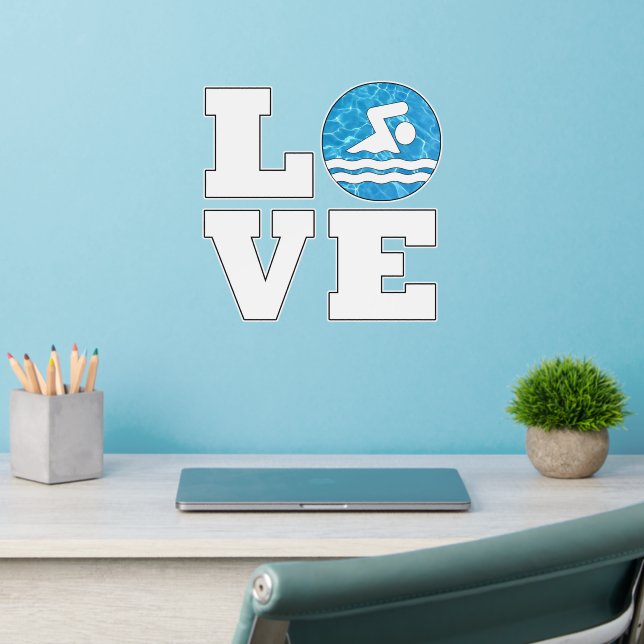 Swim LOVE Swimming and Diving Pool Water Swimmer Wall Decal (Home Office 2)