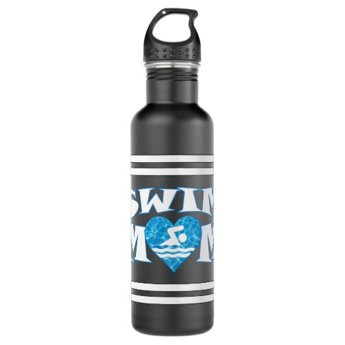 Swim Mom Cute Swimming and Diving with Heart Stainless Steel Water Bottle