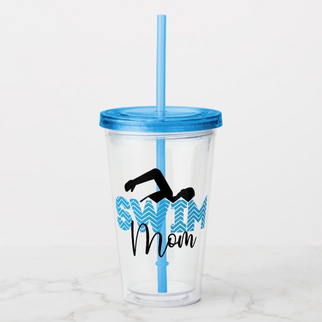 Swim Mom Modern Typography Sport Acrylic Tumbler (Front)