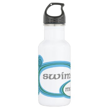 Swim Mom Swirl Stainless Steel Water Bottle by PolkaDotTees at Zazzle