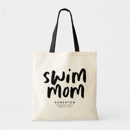 Swim mom trendy black type personalized tote bag