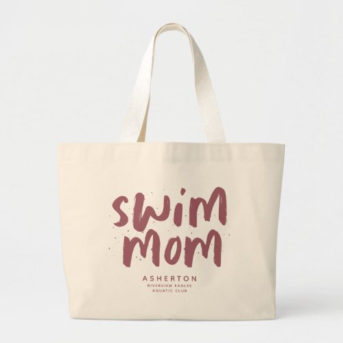 Swim mom trendy mauve pink type personalized large tote bag
